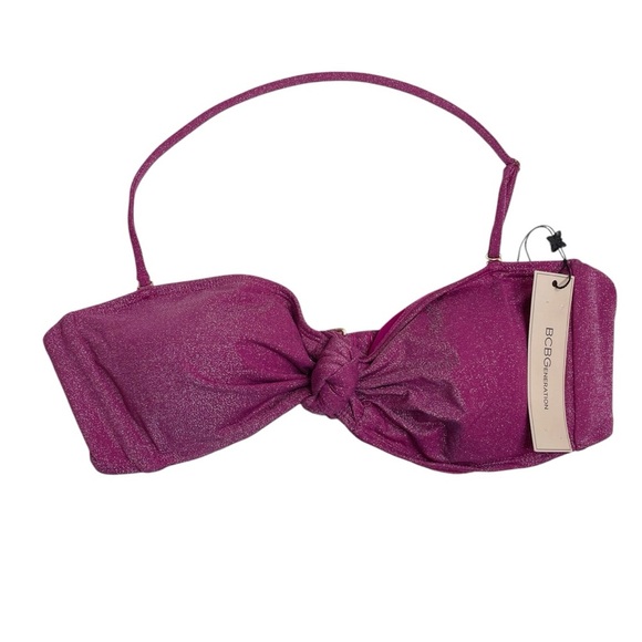 BCBGeneration Stardust Knot Bandeau Bikini Swim Top Berry Large New - Picture 1 of 7